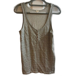 J. Crew Olive Green & White Striped Sleeveless Tank Top with Sequins and Buttons